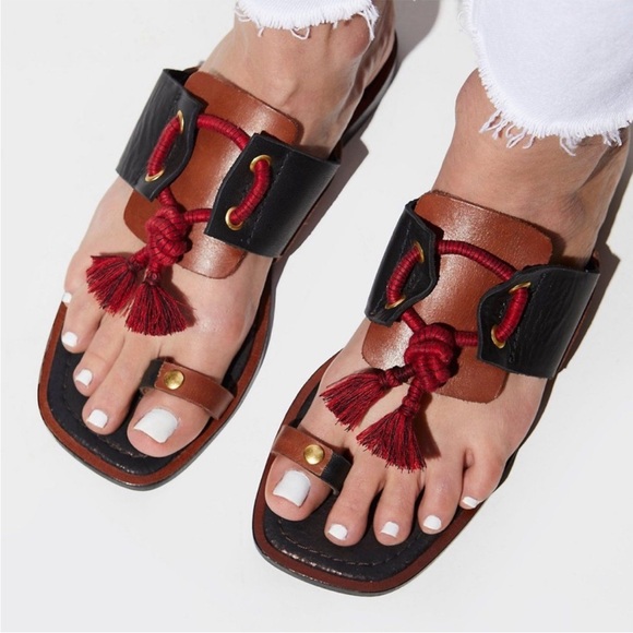 Free People Shoes - free people x laidback London leather red tassels maui slide sandals new 39 9